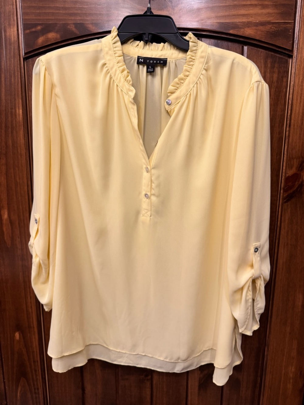 Pale Yellow Ruffle-Neck Blouse - Lightweight Women's Top